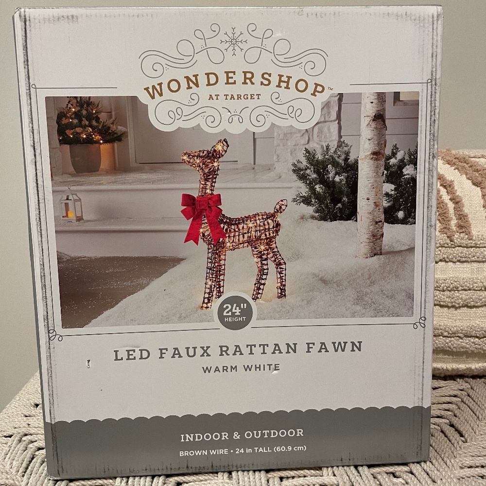 LED Faux Rattan Deer with Red Bow Christmas Novelty Sculpture Light - Wondershop